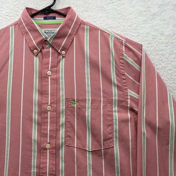 American Eagle Button Up Shirt Mens XL X-Large‎ Muscle Fit Preppy Striped Retro - Picture 2 of 13